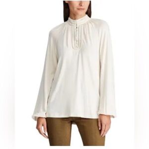 🆕Women’s Ralph Lauren long sleeve lace trim blouse. Size Large. NWT